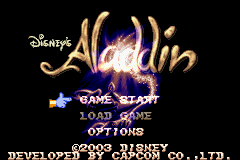 Aladdin title screen for GameBoy Advance